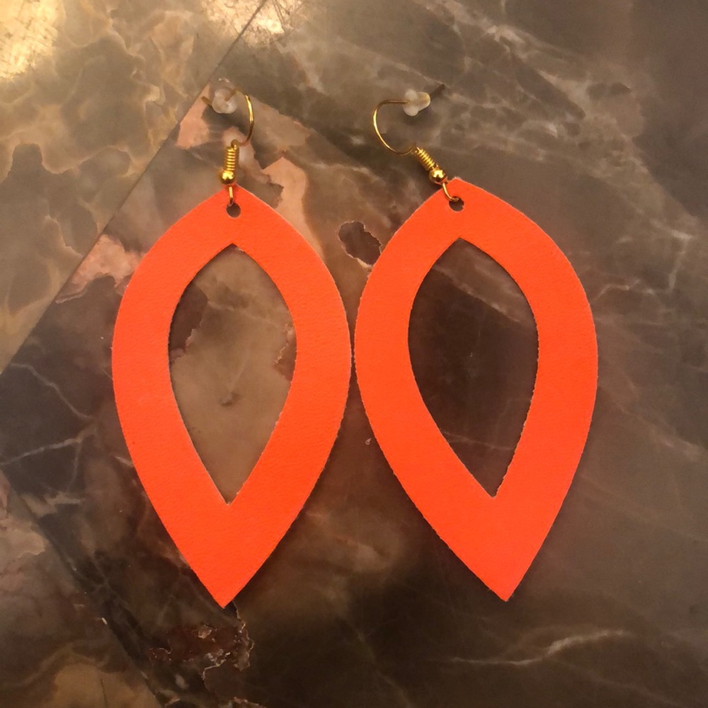 Orange leather new just made earrings